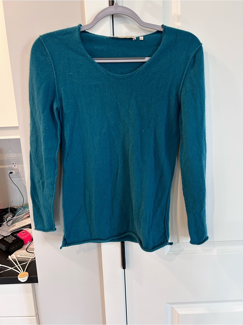 Black Goat Cashmere Turquoise Blue Scoop Neck Sweater Canadian Quiet Luxury Top